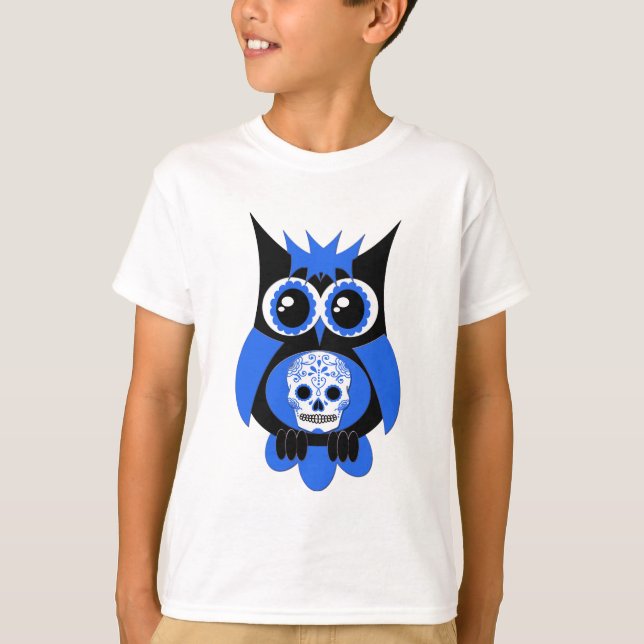 Blue Sugar Skull Uggla T Shirt (Framsida)