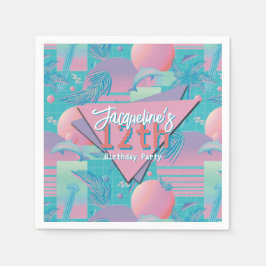 Blue Summer Vaporwave Sunset Birthday Pappersservett