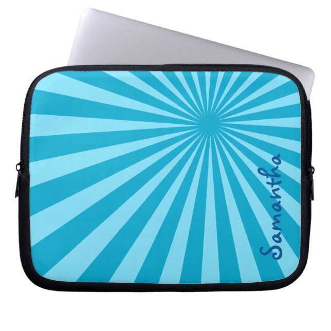Blue Sunburst "Add Your Name" (lägg till ditt namn Laptop Sleeve (Framsidan)