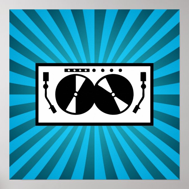 Blue Sunburst DJ Turntable Music Poster (Framsidan)
