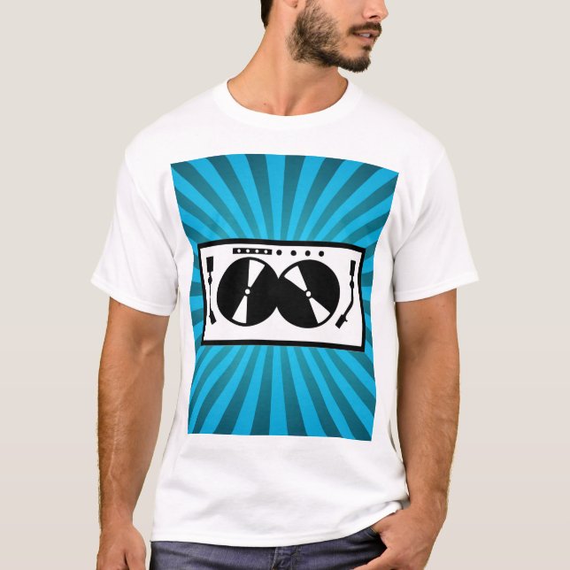 Blue Sunburst DJ Turntable Music T Shirt (Framsida)