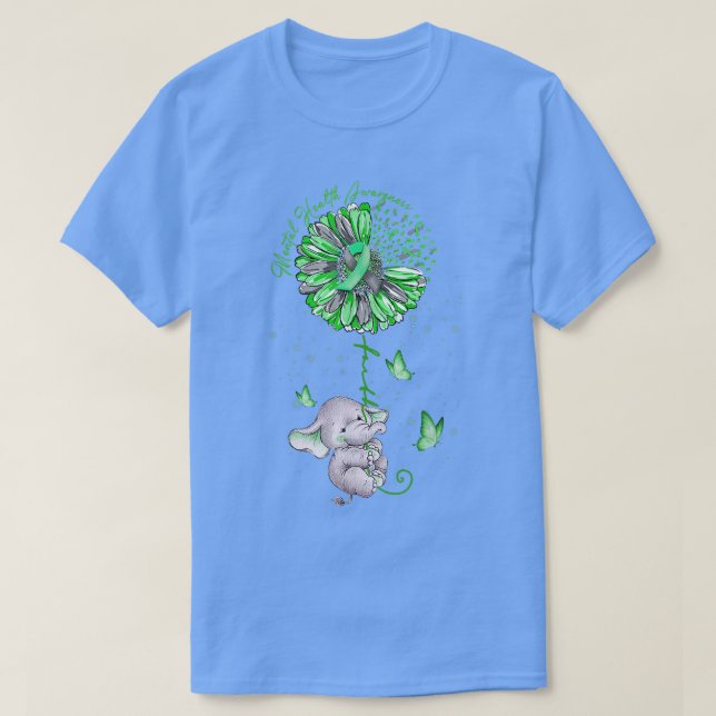Blue Sunflower Elephan Outfit Spread Mental Health T Shirt (Design framsida)