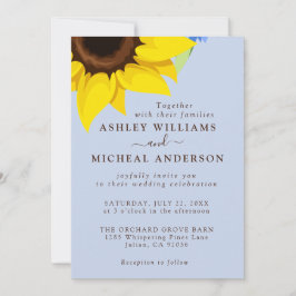 Blue Sunflower Wedding Invitation With Photo Inbjudningar