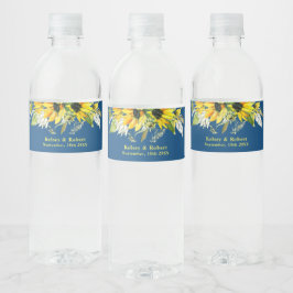 Blue Sunflower Wedding Water Bottle Label Vattenflaska Etikett