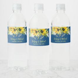 Blue Sunflower Wedding  Water Bottle Label Vattenflaskor Etikett