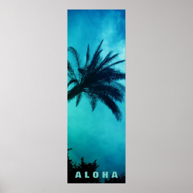 Blue Sunset Aloha Hawaii Handflatan Träd Tropiks T Poster (Framsidan)