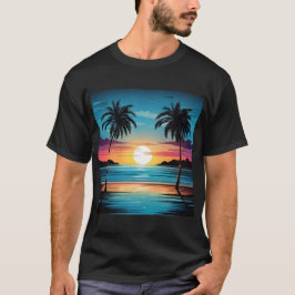 Blue Sunset Beach Tee - Tranquil Shoreline in Twil