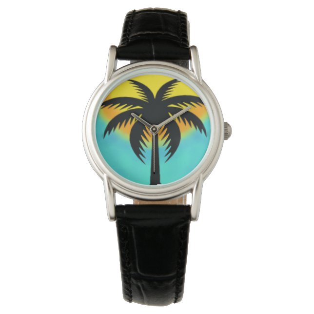 BLUE SUNSET HANDFLATAN TRÄD WRIST WATCH ARMBANDSUR (Framsida)