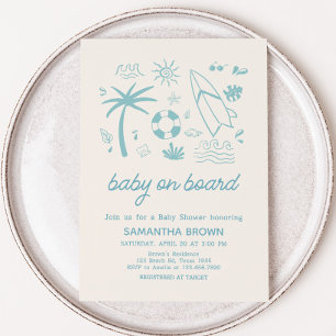 Blue Surfa Baby på babyskor ombord på bord Inbjudningar