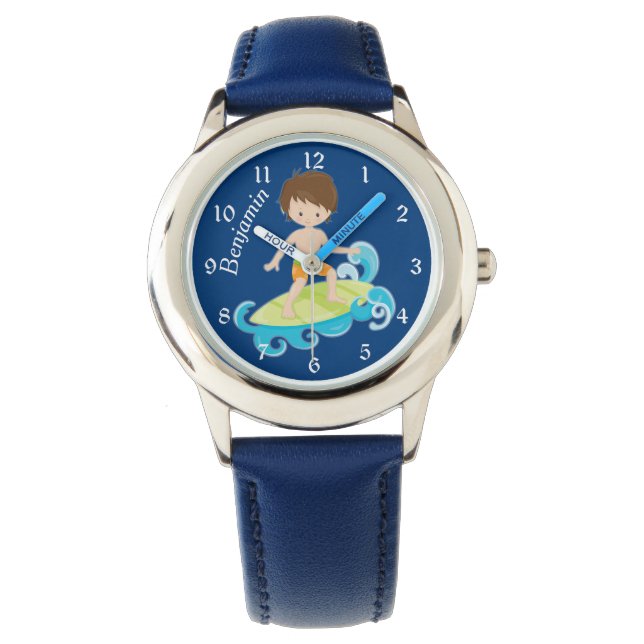 Blue Surfer Boy Kids Armbandsur (Framsida)