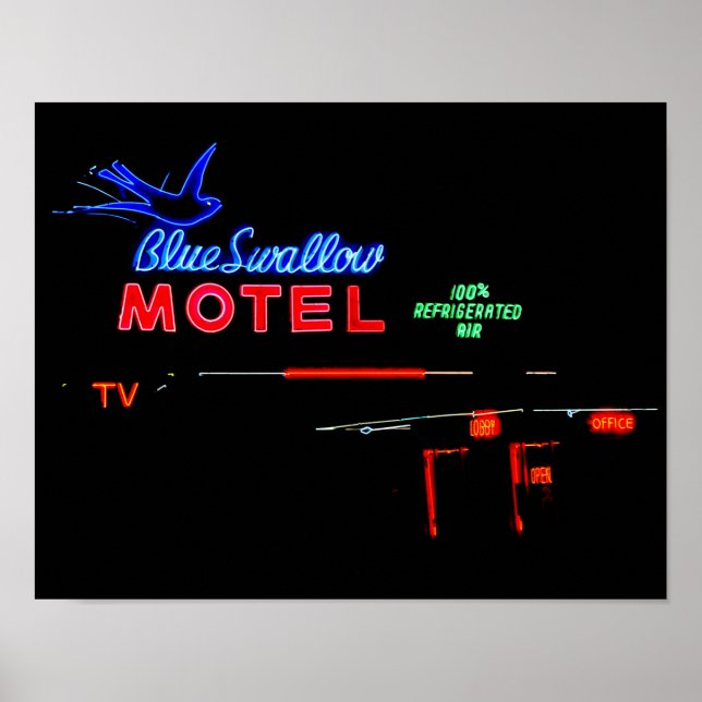 Blue Svälj Motel Neon Sign, Tucumcari, N.M. Poster (Framsidan)