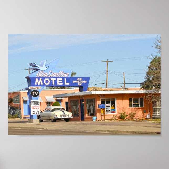 Blue Svälj Motel, Route 66, New mexico Poster (Framsidan)