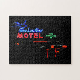 Blue Svälj Motel Sign, Route 66, Tucumcari, N.M. Pussel