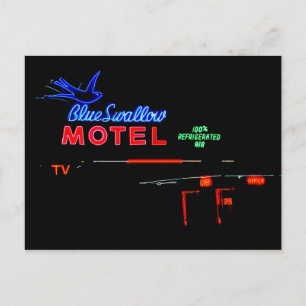 Blue Svälj Motel Sign, Tucumcari, New mexico Vykort