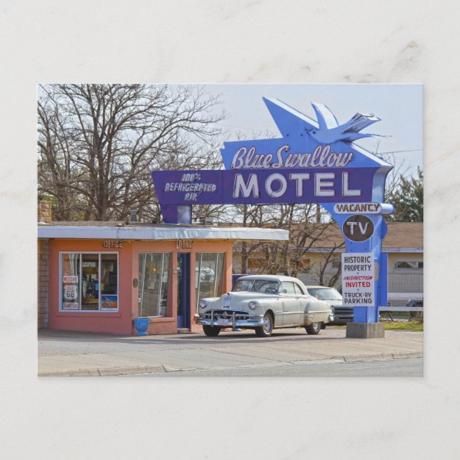 Blue Svälj Motel, Tucumcari, New mexico Vykort (Framsida)