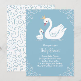 Blue Svanar Baby Shower Bird med Krona Inbjudningar