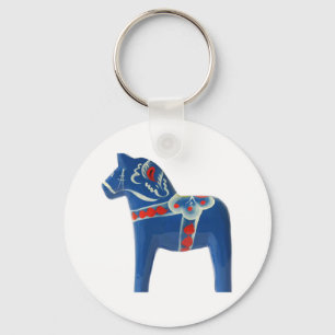 Blue Swedish Dala Horse Nyckelring