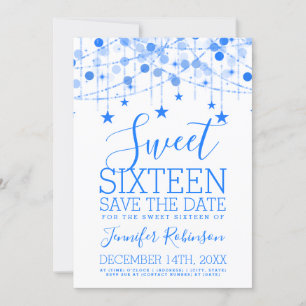 Blue Sweet 16 Sparkly String Ljus Spara Date Datumet