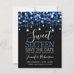 Blue Sweet 16 Sparkly String Ljus Spara Date Datumet