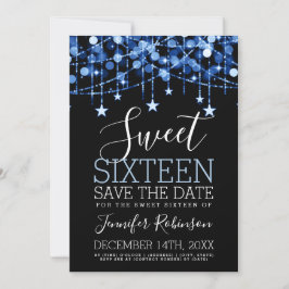 Blue Sweet 16 Sparkly String Ljus Spara Date Spara Datumet