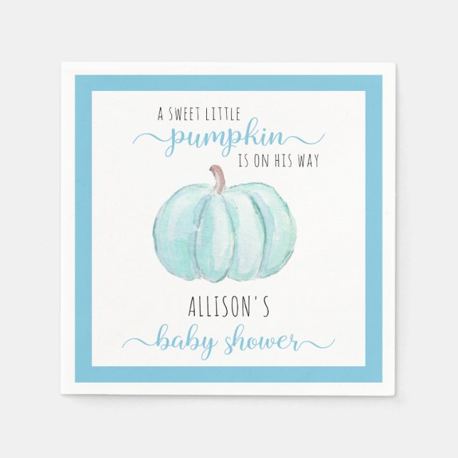 Blue Sweet Little Pumpkin Watercolor Baby Shower Pappersservett (Framsidan)