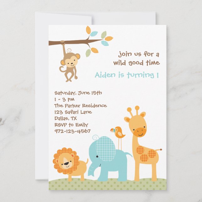 Blue Sweet Safari-inbjudningar Inbjudningar (Framsida)