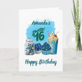 Blue Sweet Sixteen Birthday Card Kort