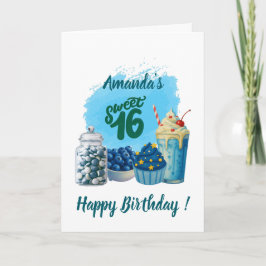 Blue Sweet Sixteen Birthday Card Kort