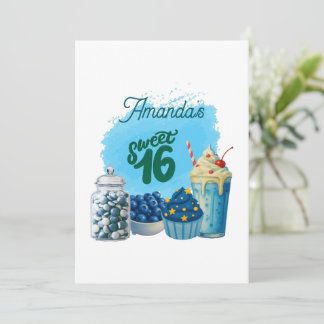 Blue Sweet Sixteen Birthday Invitation Inbjudningar