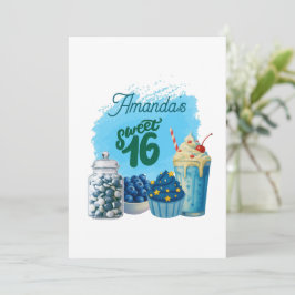 Blue Sweet Sixteen Birthday Invitation Inbjudningar