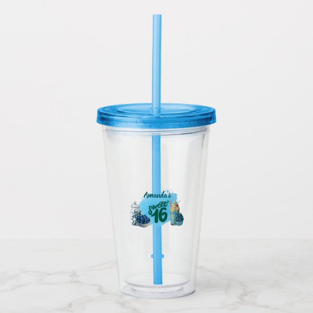 Blue Sweet Sixteen Drinking Glass Take Away Mugg (Framsida)