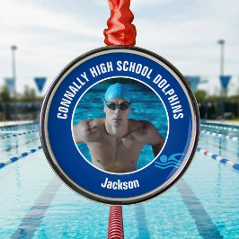 Blue Swim Team Photo Swimmer Christmas Gift Julgransprydnad Metall