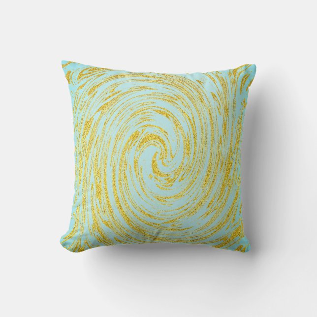 Blue Swirl Abstrakt Guld Golden Glitter Gift Favor Kudde (Framsida)