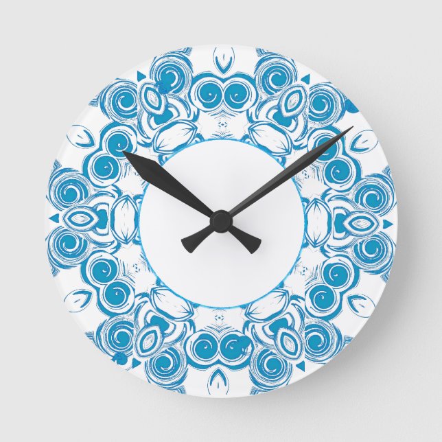 Blue Swirl Clock Rund Klocka (Framsida)