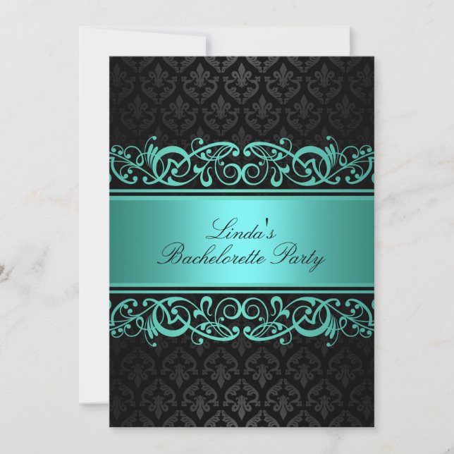 Blue Swirl Damask | Inbjudan till Bachelorette-par (Framsida)