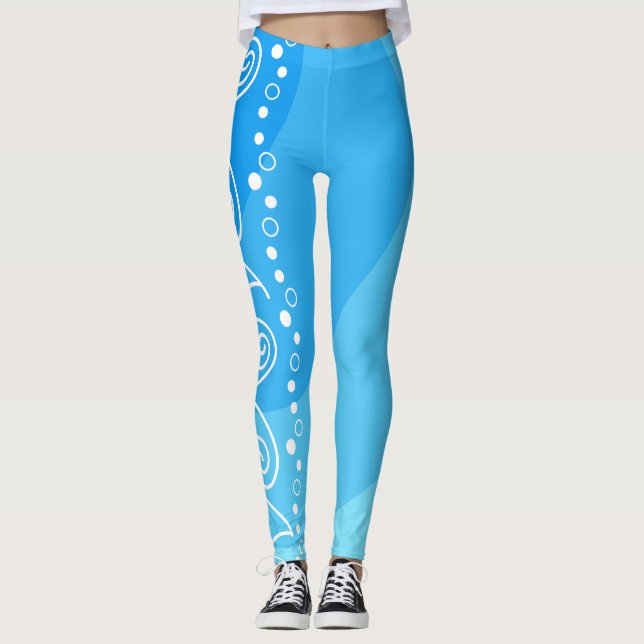 Blue Swirl Energy– Modern Abstract Fitness Style Leggings (Framsida)