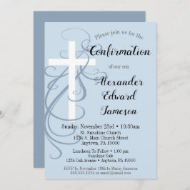 Blue Swirl Kor Confirmation Invation Boy's Inbjudningar