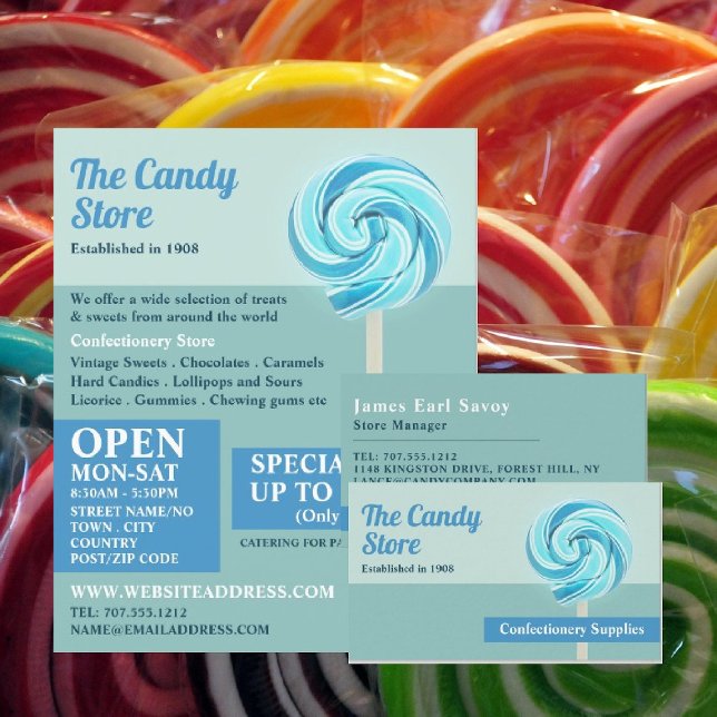 Blue Swirl Lollipop, Konfektyrerivaror Advert Flygblad (Skapare uppladdad)