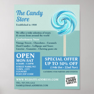 Blue Swirl Lollipop, Konfektyrerivaror Advert Poster