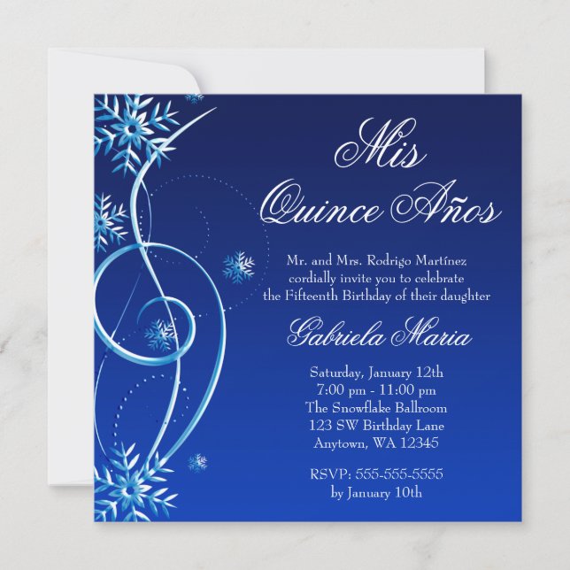 Blue Swirl Winter Wonderland Quinceanera Inbjudningar (Framsida)