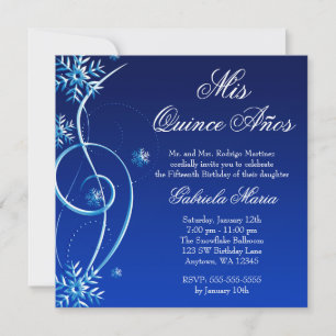 Blue Swirl Winter Wonderland Quinceanera Inbjudningar