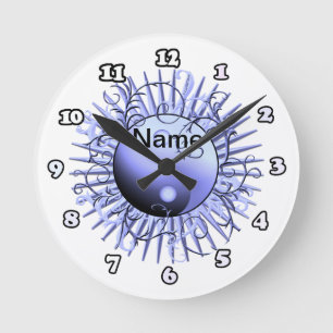 Blue Swirl Yin Yang Rund Klocka
