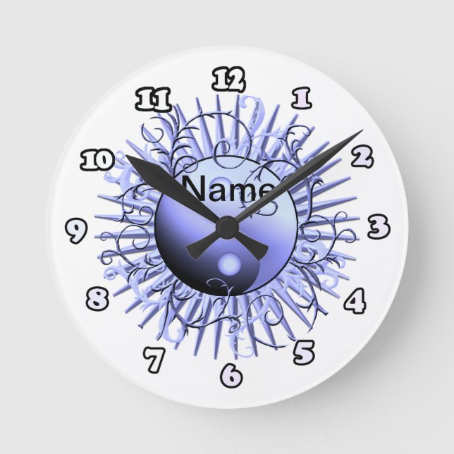 Blue Swirl Yin Yang Rund Klocka (Framsida)