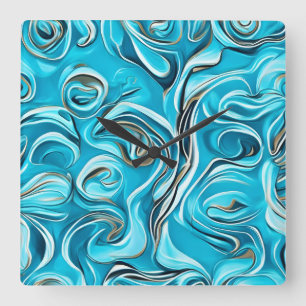Blue Swirls Abstrakt Paint Digital Fyrkantig Klocka