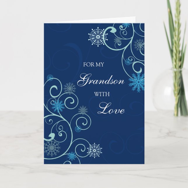 Blue Swirls Grandson God jul Card Helgkort (Framsida)