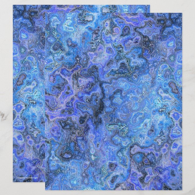 Blue Swirly Marble Scrapbook Paper 2-Sided Page (Fram/baksida)