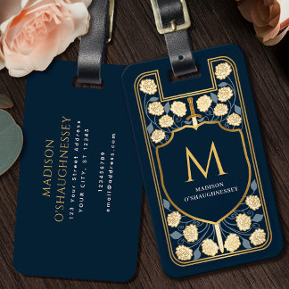 Blue Sword Shield Medieval Fantasy Monogram Bagagebricka