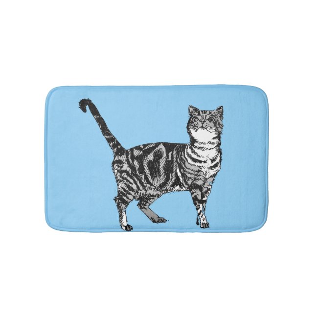 Blue Tabby katt Pastel Girls Cats Husdjur Bath Mat Badrumsmatta (Framsidan)
