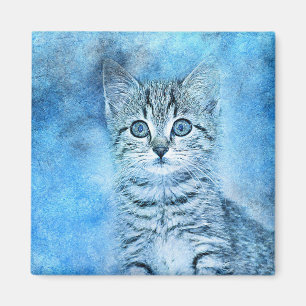 Blue Tabby Kitten ABSTRAKT Vattenfärg Magnet