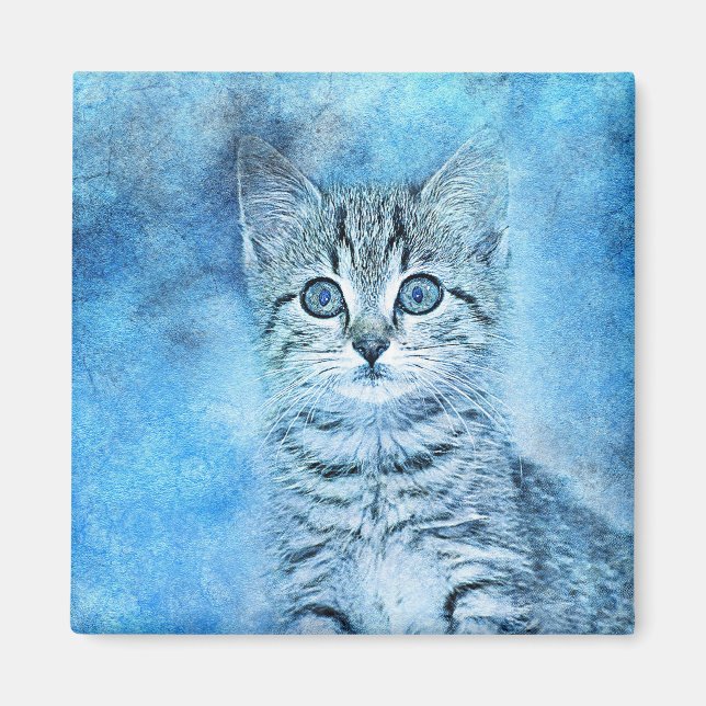 Blue Tabby Kitten | ABSTRAKT | Vattenfärg Magnet (Framsidan)